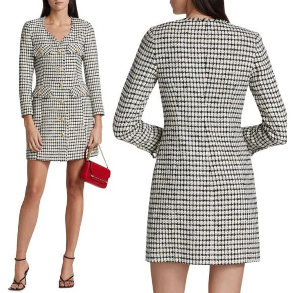 Derek Lam Constance Frayed Jacket Dress Gold Buttoned Size 8 Ivory Black NWT - Picture 1 of 13